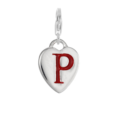 Sterling Silver Enamel Heart Alphabet Letter A - Z Charm on Clip