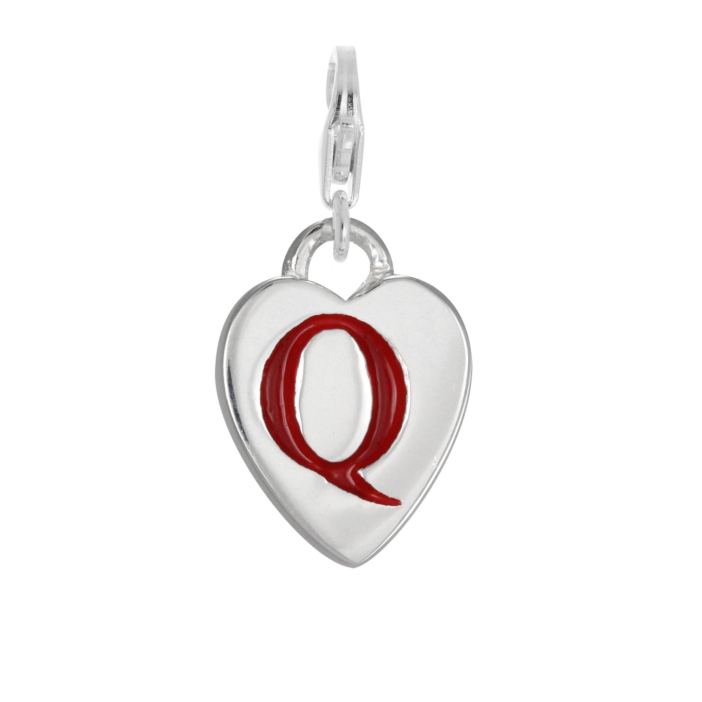 Sterling Silver Enamel Heart Alphabet Letter A - Z Charm on Clip