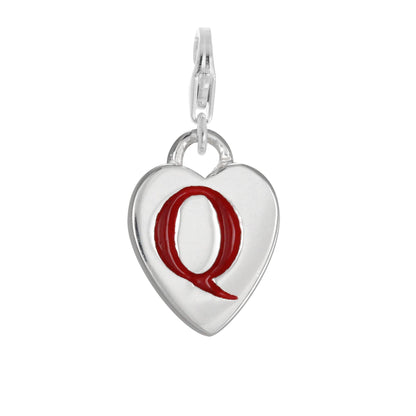 Sterling Silver Enamel Heart Alphabet Letter A - Z Charm on Clip