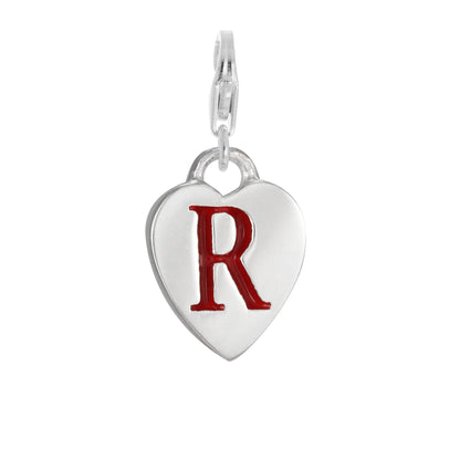 Sterling Silver Enamel Heart Alphabet Letter A - Z Charm on Clip