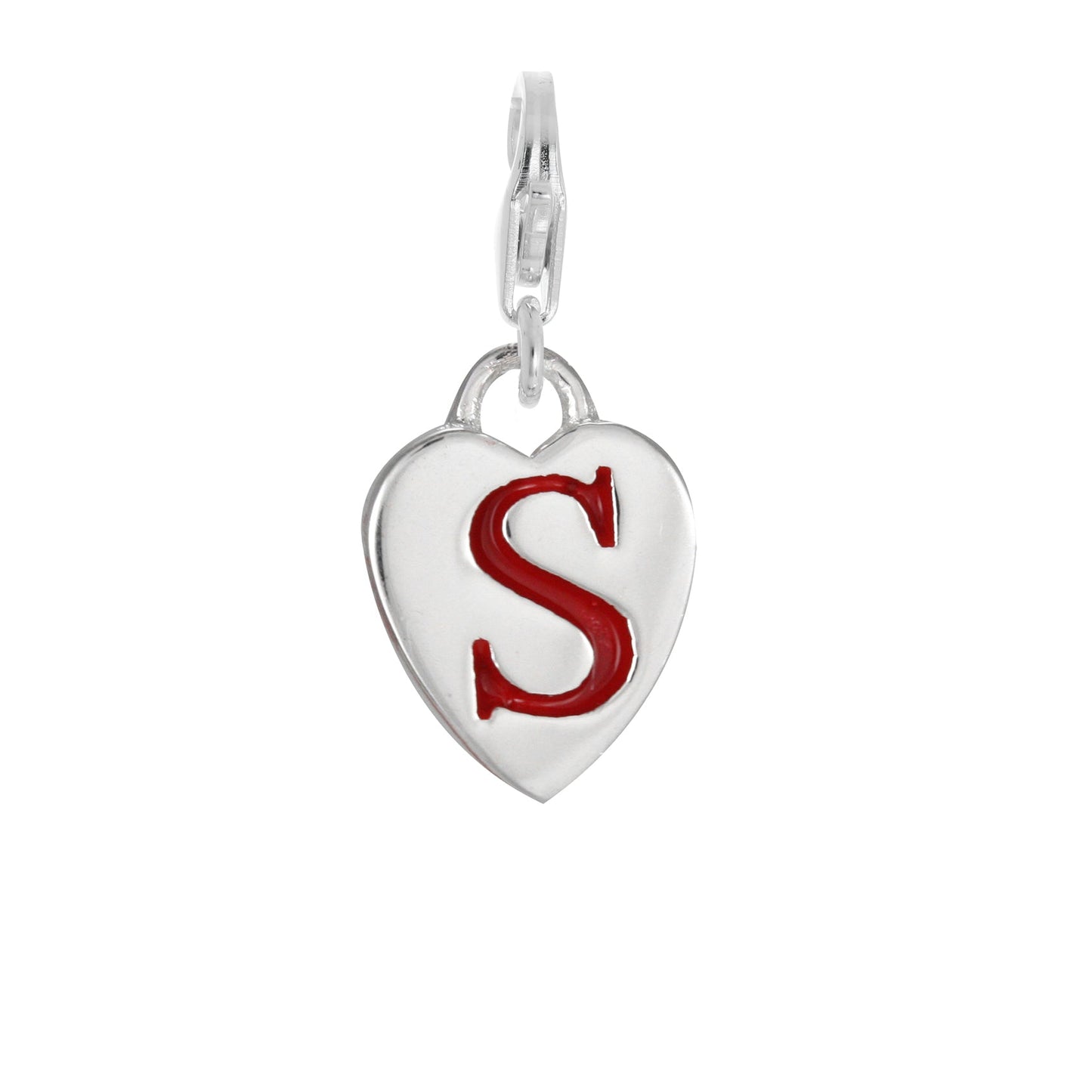 Sterling Silver Enamel Heart Alphabet Letter A - Z Charm on Clip