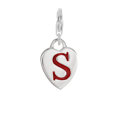 Sterling Silver Enamel Heart Alphabet Letter A - Z Charm on Clip