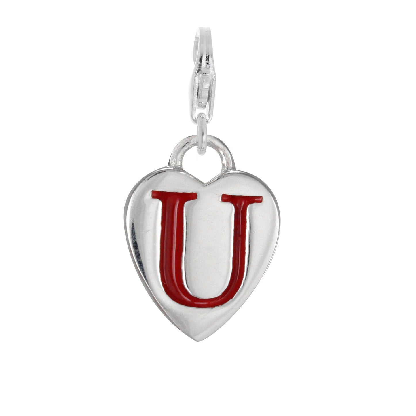 Sterling Silver Enamel Heart Alphabet Letter A - Z Charm on Clip