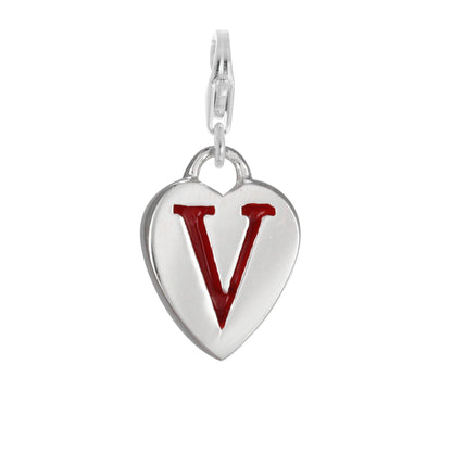 Sterling Silver Enamel Heart Alphabet Letter A - Z Charm on Clip
