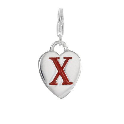 Sterling Silver Enamel Heart Alphabet Letter A - Z Charm on Clip