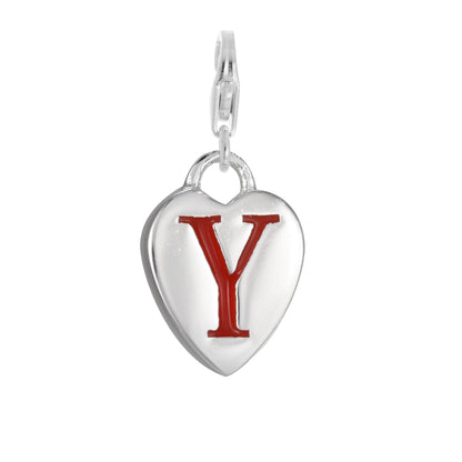 Sterling Silver Enamel Heart Alphabet Letter A - Z Charm on Clip