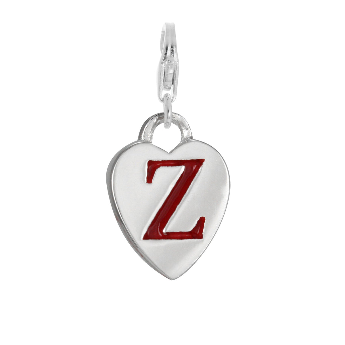 Sterling Silver Enamel Heart Alphabet Letter A - Z Charm on Clip
