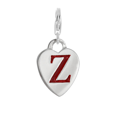 Sterling Silver Enamel Heart Alphabet Letter A - Z Charm on Clip