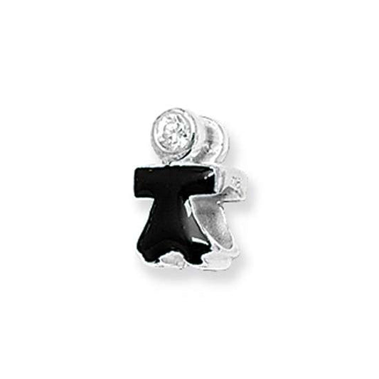 Sterling Silver Crystal and Black Enamel Girl Bead