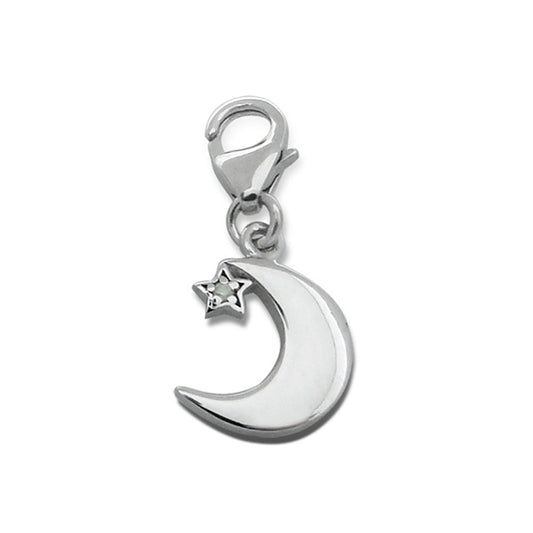 Sterling Silver & Crystal Crescent Moon Clip on Charm