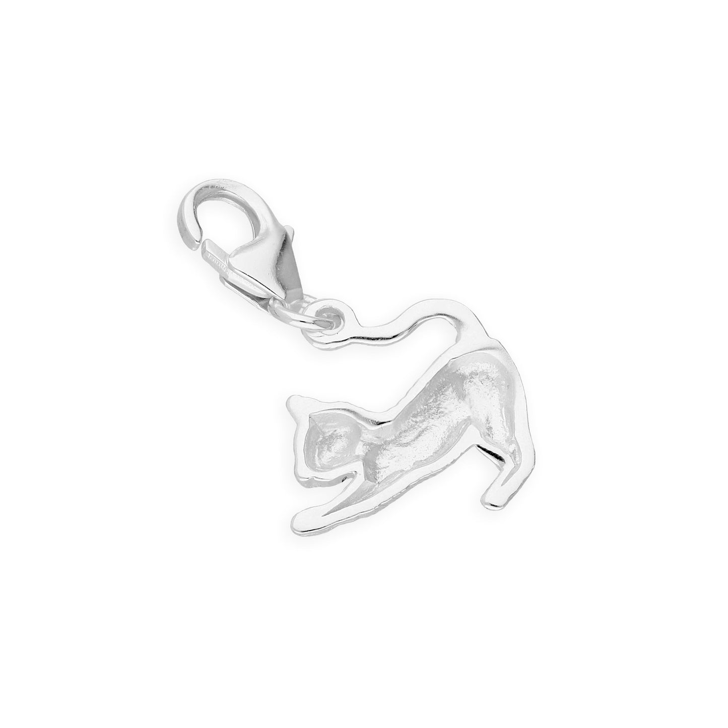 Sterling Silver Stretching Cat Clip on Charm