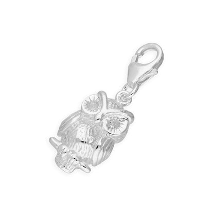 Sterling Silver & Crystal Owl Clip on Charm