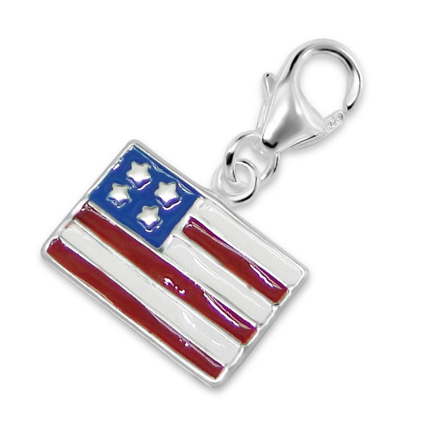 Sterling Silver Enamel US Flag Clip on Charm