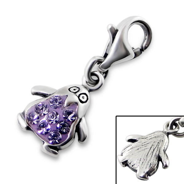 Sterling Silver & Crystal Penguin Clip on Charm