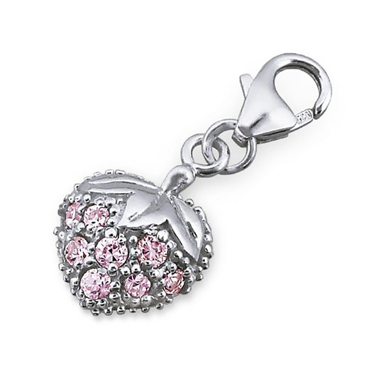 Sterling Silver Pink Crystal Strawberry Clip on Charm
