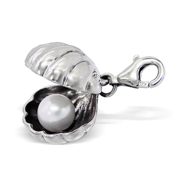 Sterling Silver Shell With Pearl Clip on Charm