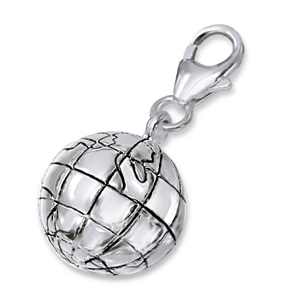Sterling Silver Spherical Globe Clip on Charm