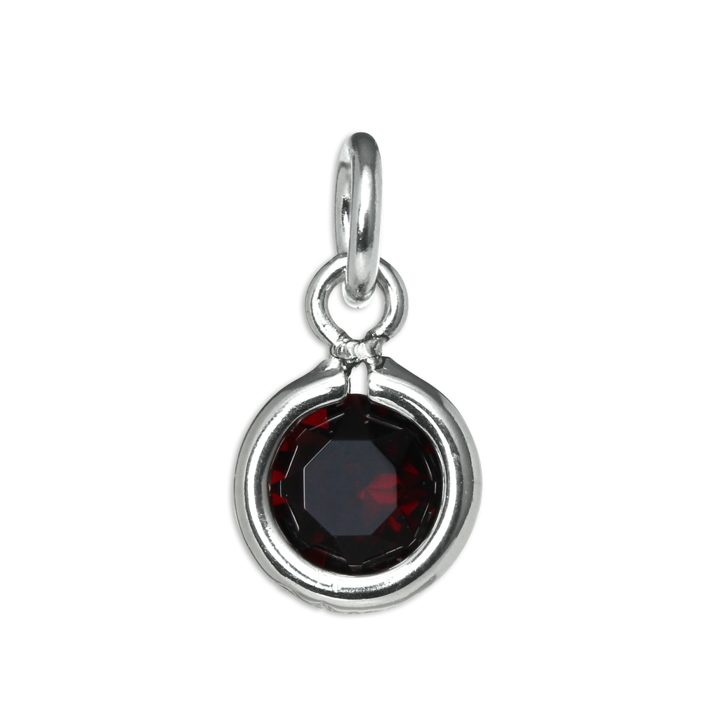 Sterling Silver & Garnet 5mm Round CZ Crystal January Birthstone Charm