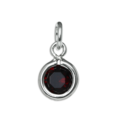 Sterling Silver & Garnet 5mm Round CZ Crystal January Birthstone Charm