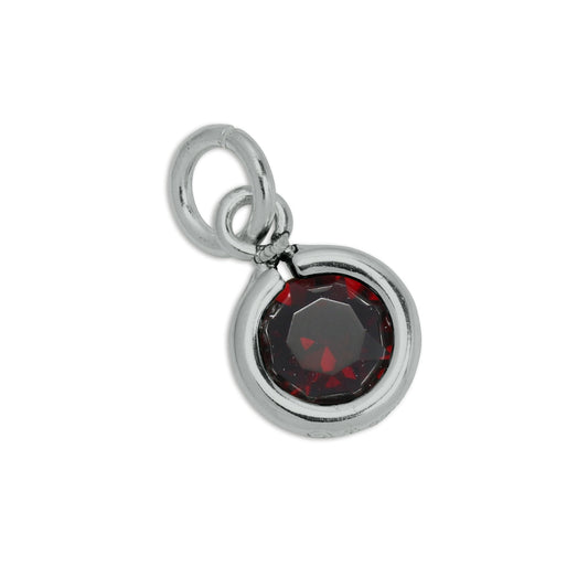 Sterling Silver & Garnet 5mm Round CZ Crystal January Birthstone Charm