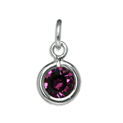 Sterling Silver & Amethyst 5mm Round CZ Crystal February Birthstone Charm
