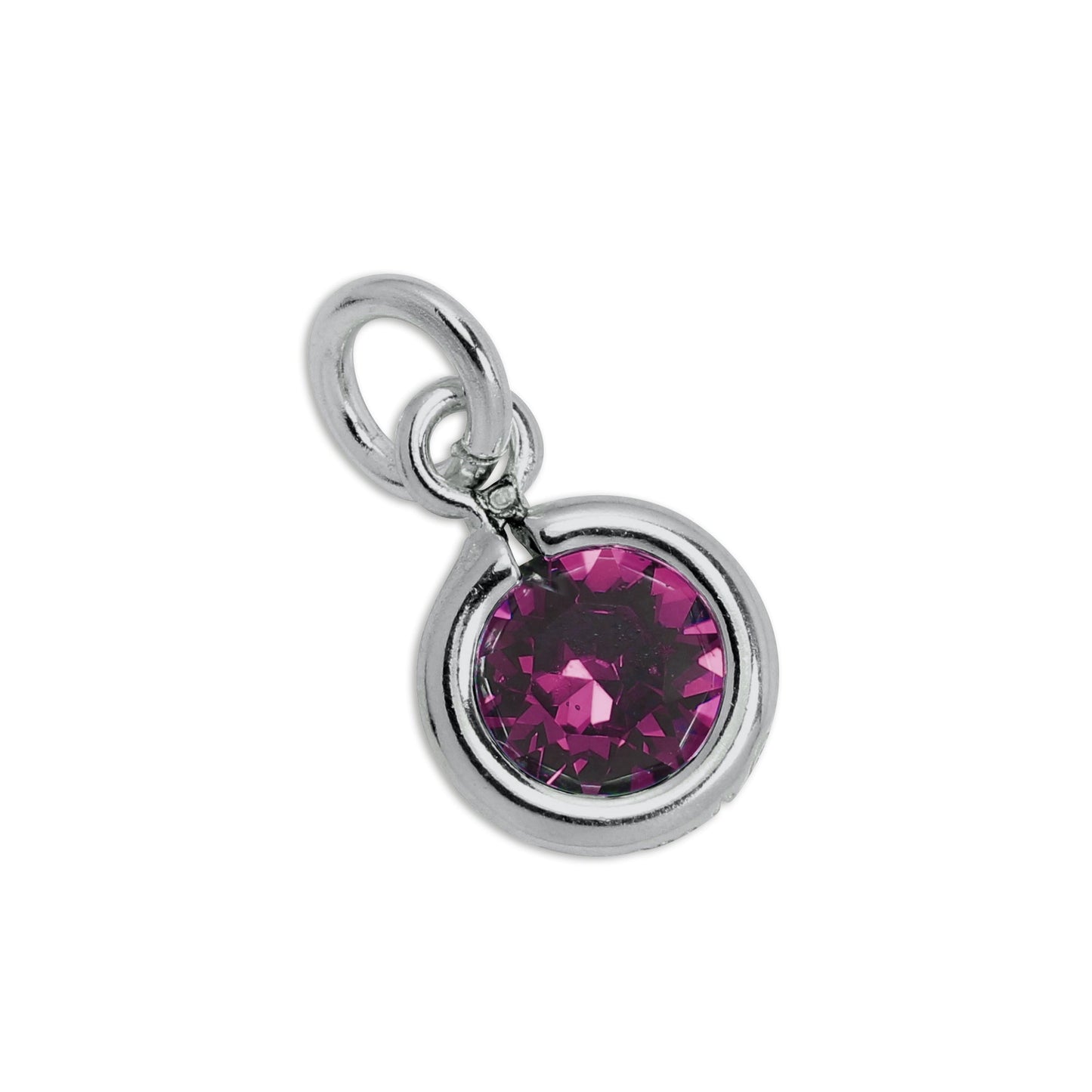 Sterling Silver & Amethyst 5mm Round CZ Crystal February Birthstone Charm