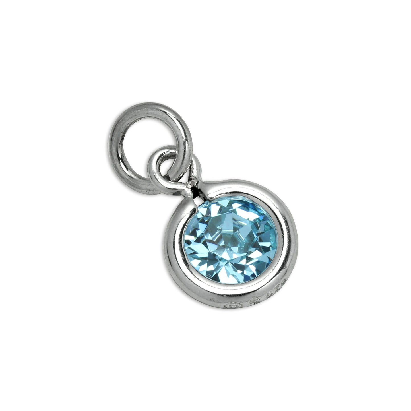 Sterling Silver & Aquamarine 5mm Round CZ Crystal March Birthstone Charm