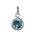 Sterling Silver & Aquamarine 5mm Round CZ Crystal March Birthstone Charm