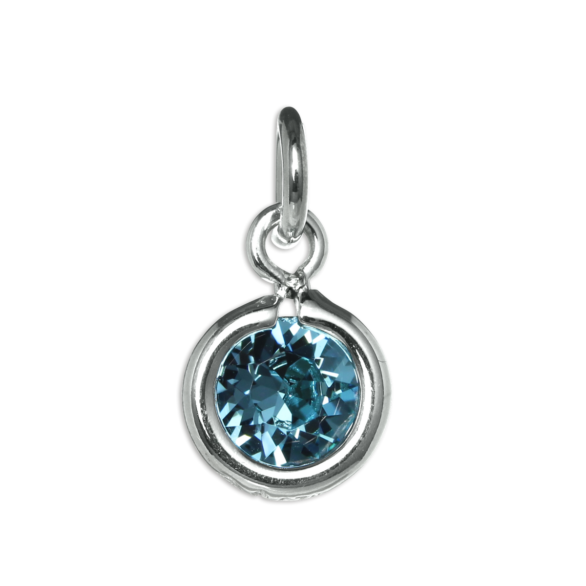 Sterling Silver & Aquamarine 5mm Round CZ Crystal March Birthstone Charm