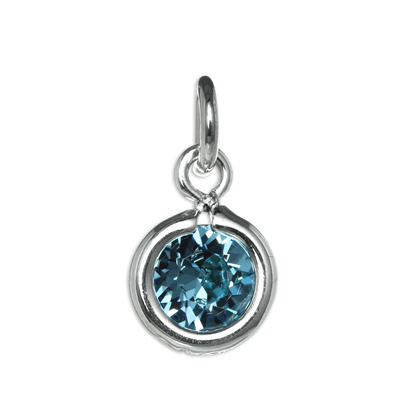 Sterling Silver & Aquamarine 5mm Round CZ Crystal March Birthstone Charm