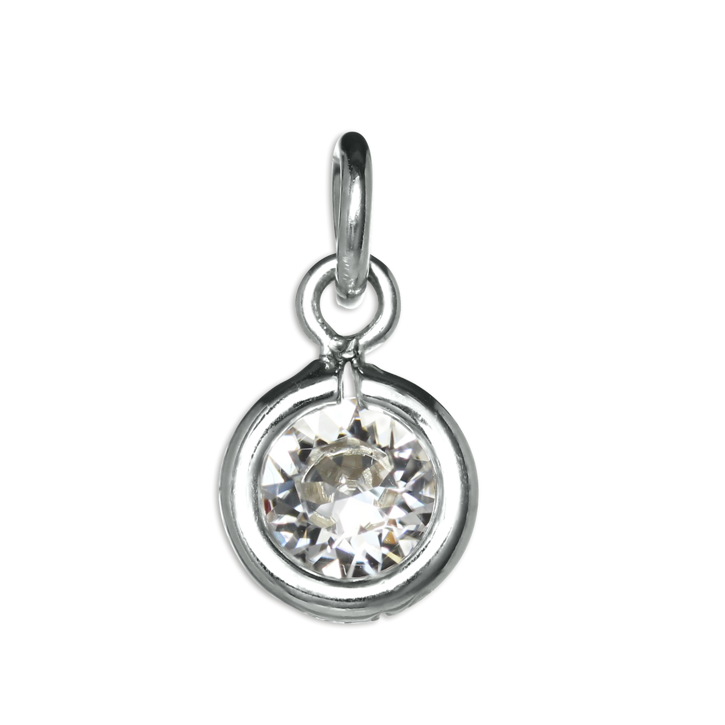 Sterling Silver & Clear 5mm Round CZ Crystal April Birthstone Charm
