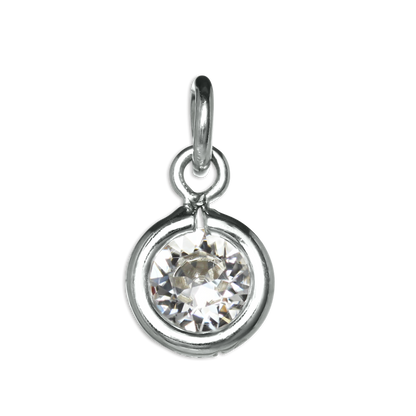 Sterling Silver & Clear 5mm Round CZ Crystal April Birthstone Charm