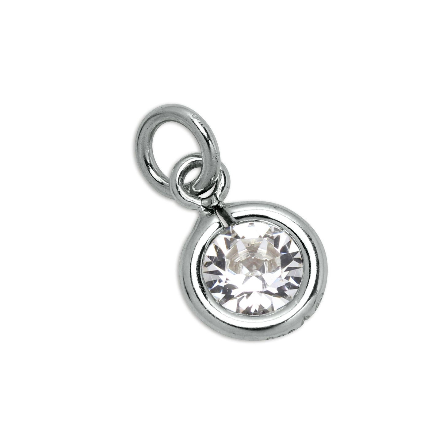 Sterling Silver & Clear 5mm Round CZ Crystal April Birthstone Charm