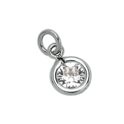 Sterling Silver & Clear 5mm Round CZ Crystal April Birthstone Charm