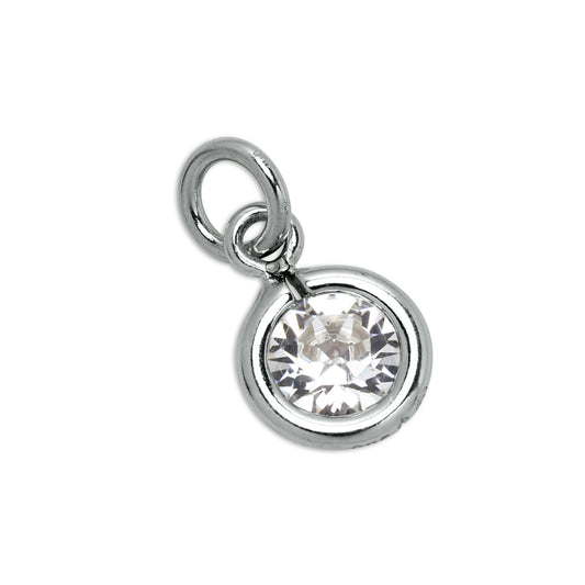 Sterling Silver & Clear 5mm Round CZ Crystal April Birthstone Charm