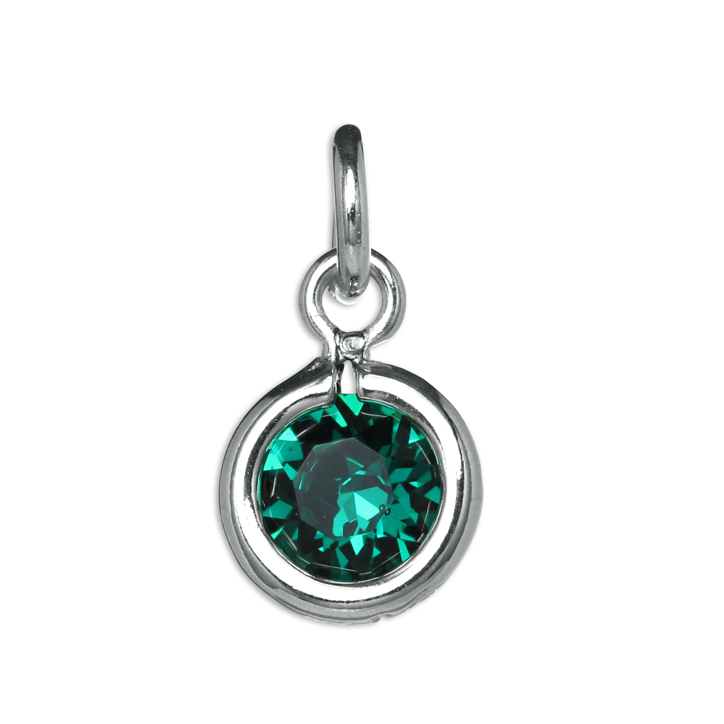 Sterling Silver & Emerald 5mm Round CZ Crystal May Birthstone Charm