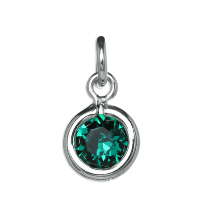 Sterling Silver & Emerald 5mm Round CZ Crystal May Birthstone Charm