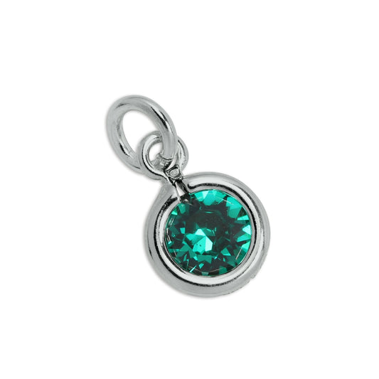 Sterling Silver & Emerald 5mm Round CZ Crystal May Birthstone Charm