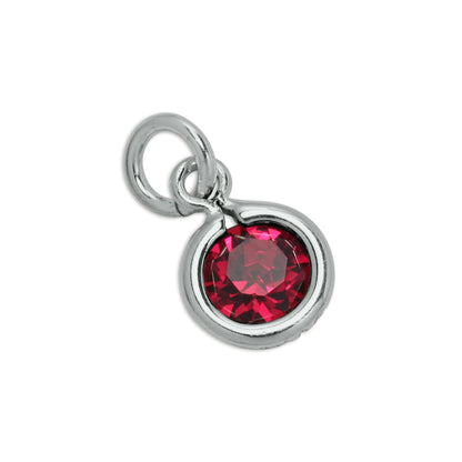 Sterling Silver & Ruby 5mm Round CZ Crystal July Birthstone Charm
