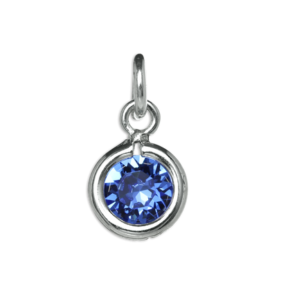 Sterling Silver & Sapphire 5mm Round CZ Crystal September Birthstone Charm