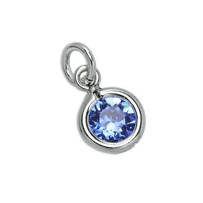 Sterling Silver & Sapphire 5mm Round CZ Crystal September Birthstone Charm