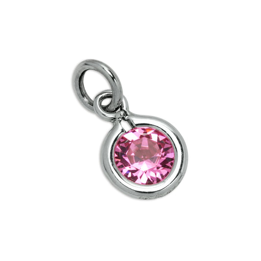 Sterling Silver & 5mm Round CZ Crystal October Birthstone Charm