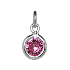 Sterling Silver & 5mm Round CZ Crystal October Birthstone Charm