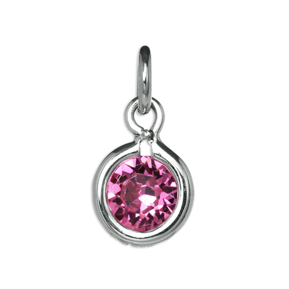 Sterling Silver & 5mm Round CZ Crystal October Birthstone Charm