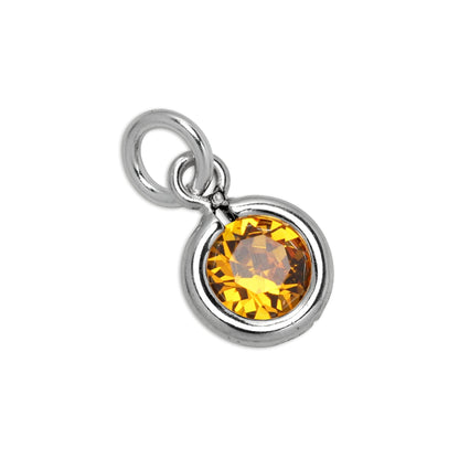 Sterling Silver & Topaz 5mm Round CZ Crystal November Birthstone Charm