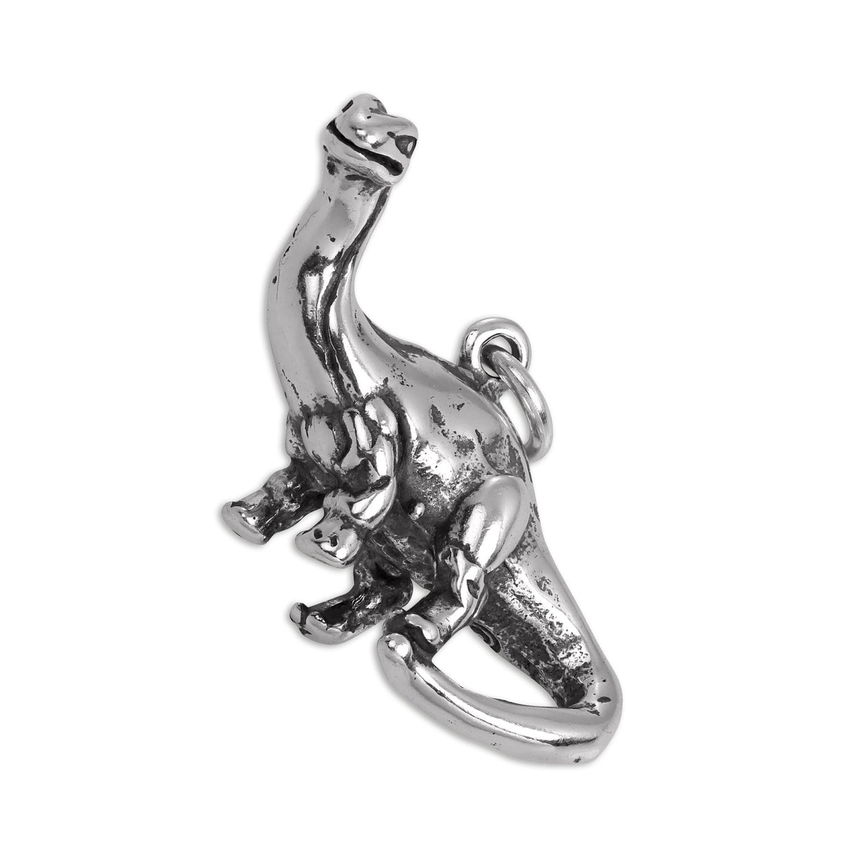 Large 3D Sterling Silver Brontosaurus Dinosaur Charm