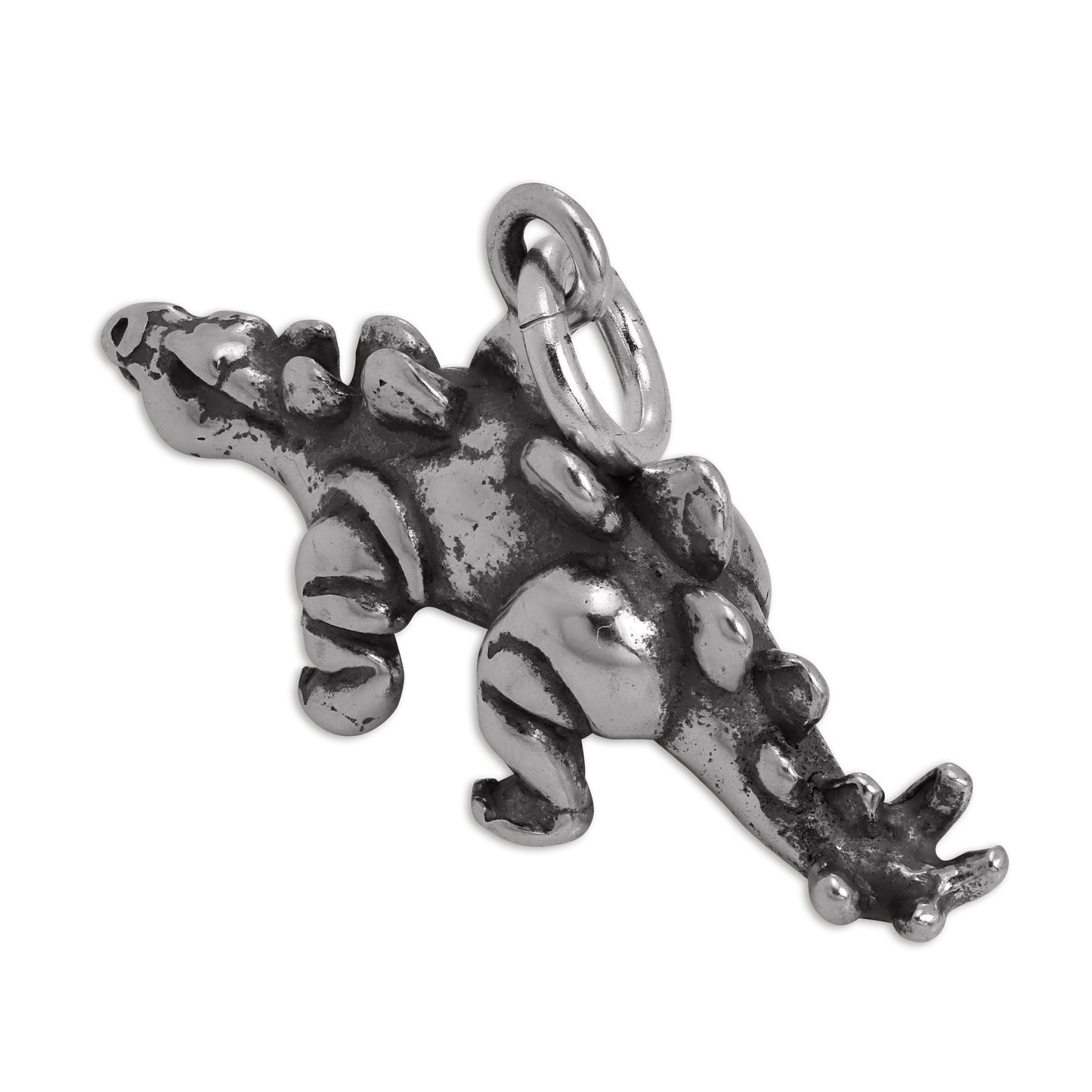 Sterling Silver 3D Solid Stegosaurus Dinosaur Charm