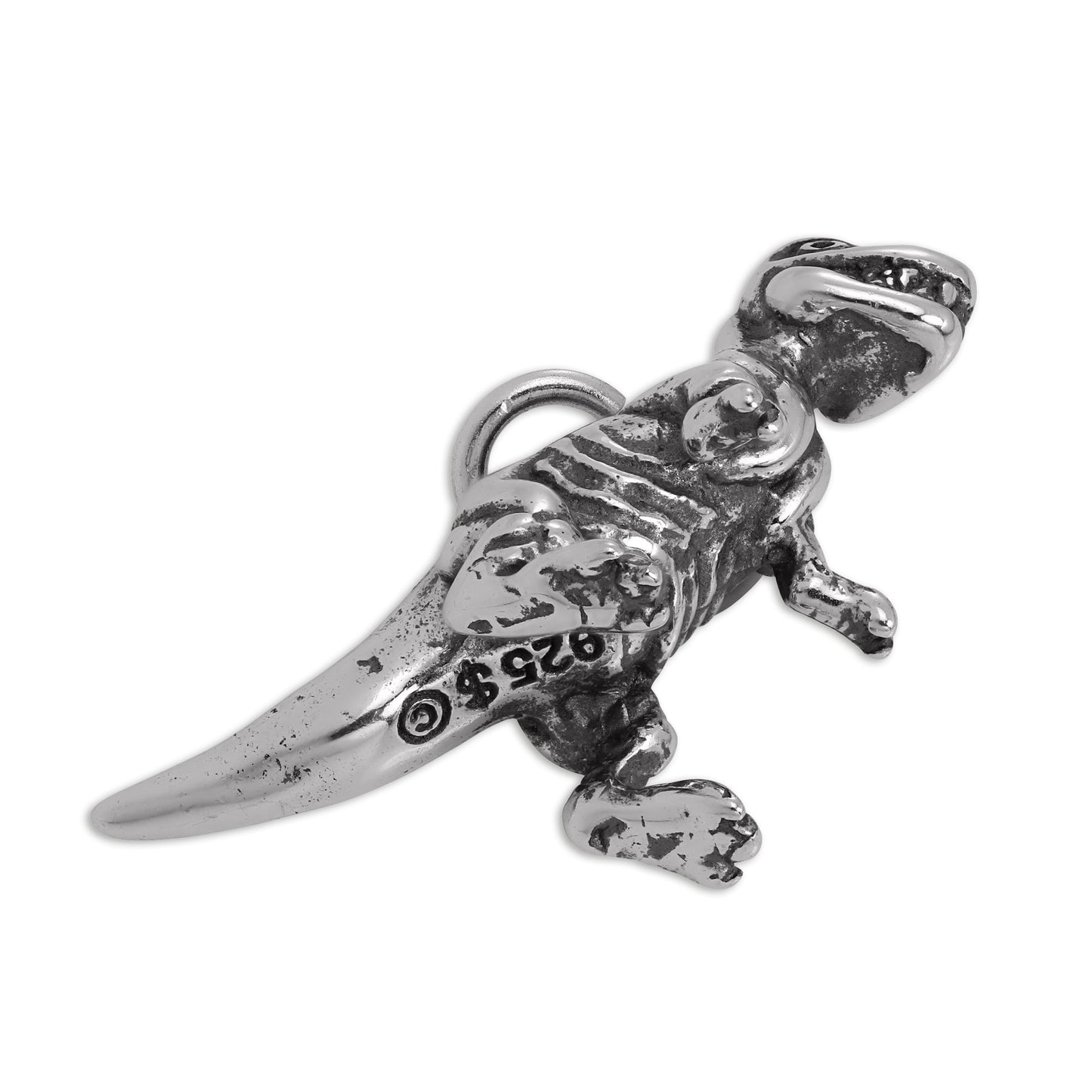 Sterling Silver Solid Tyrannosaurus Rex Dinosaur Charm