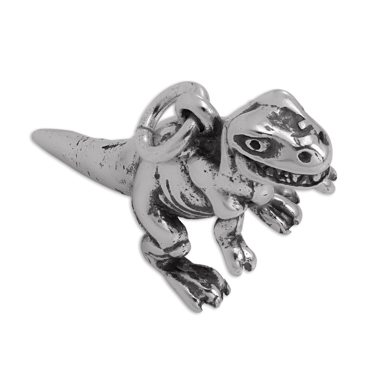 Sterling Silver Solid Tyrannosaurus Rex Dinosaur Charm