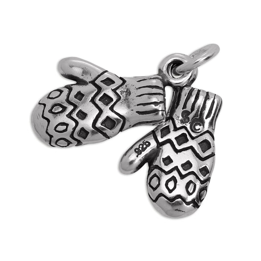 Sterling Silver Pair of Woolly Mittens Gloves Charm